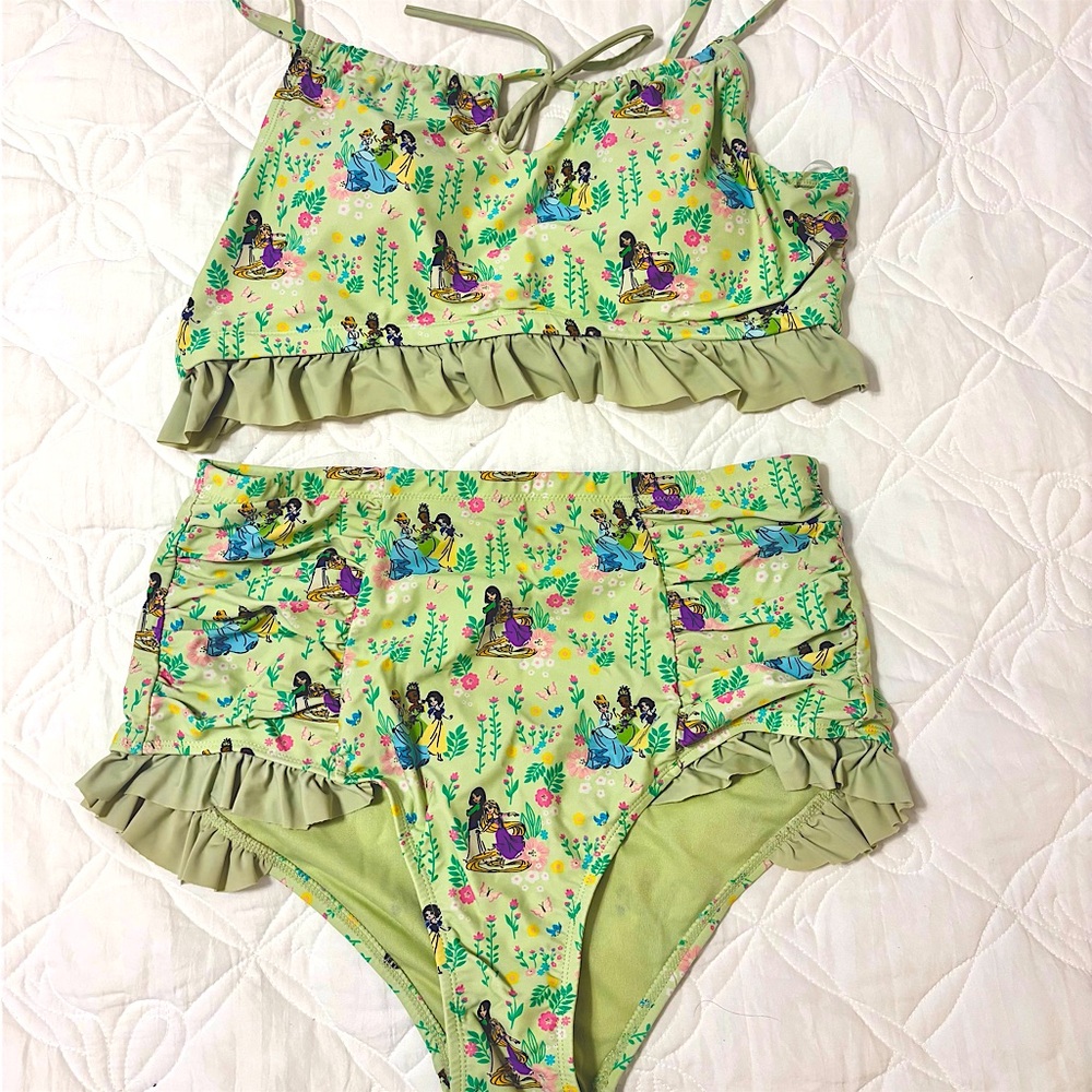 Disney Princess Floral Ruffle Swim Top and Matching High Waisted Swim Bottoms